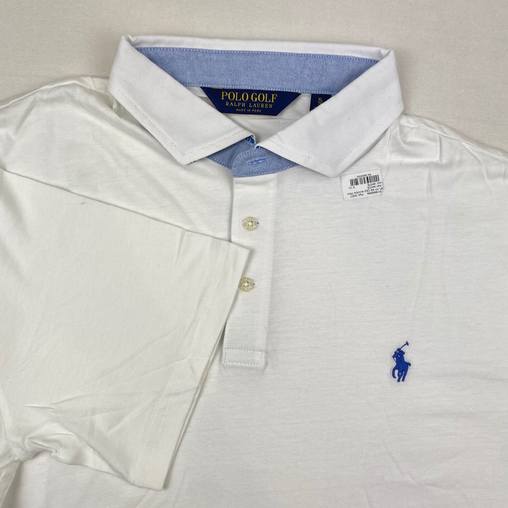 Polo Golf Ralph Lauren Mens XL White Short Sleeve Polo Shirt Blue Pony Logo NWOT